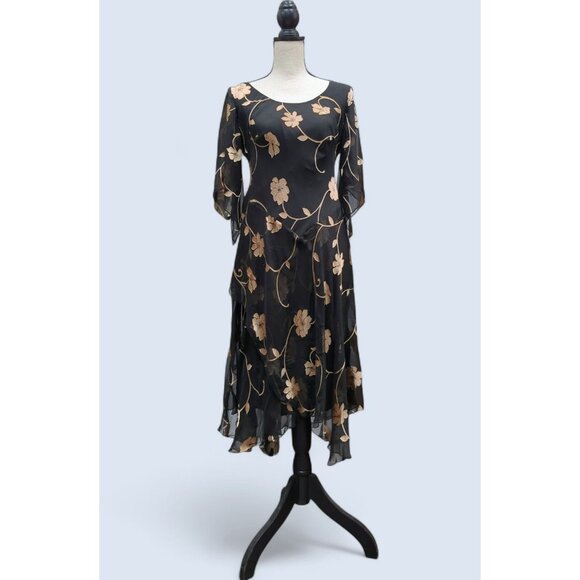 Vintage 90s Y2K Silk Midi Dress 6 Whimsigoth Fairy Grunge Flare Bias Babydoll - Picture 1 of 10